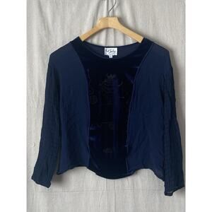 KD Spring Y2K Velvet Crepe Blouse Women Small Art to Wear Doodles Whimsigoth Fun